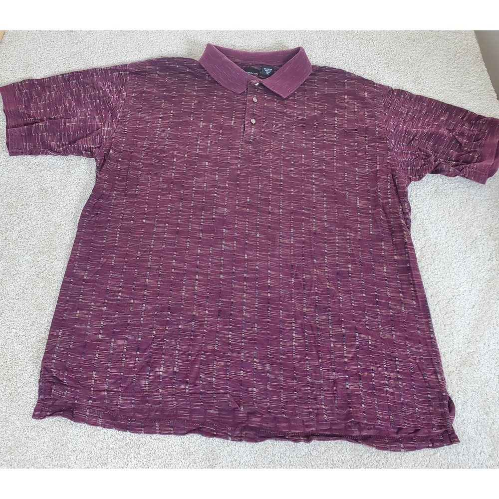 Arrow Men's Polo‎ Shirt Size XL Burgundy Abstract Short Sleeves